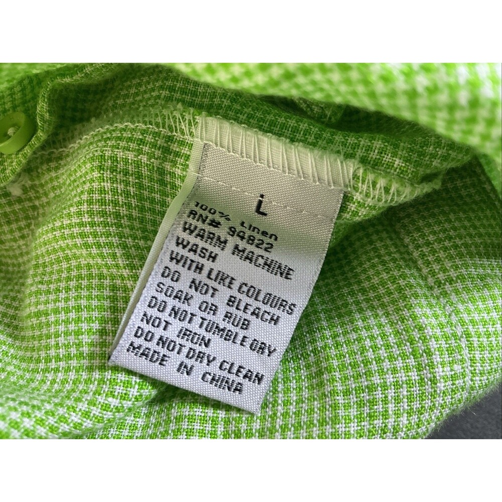 BOHIO Linen Green Check Shirt L Men’s Large Short Sleeve Pocket Button Up